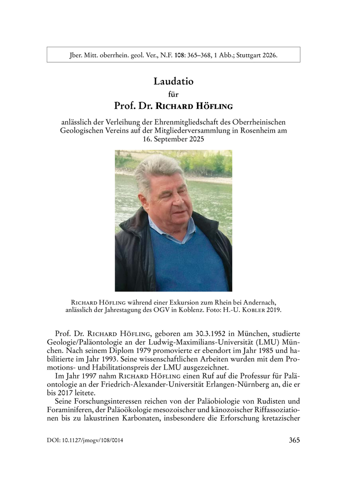 Image of first page of: Laudation for Prof. Dr. Richard Höfling