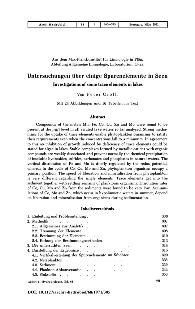 Image de la premiere page de: Investigations of some trace elements in lakes