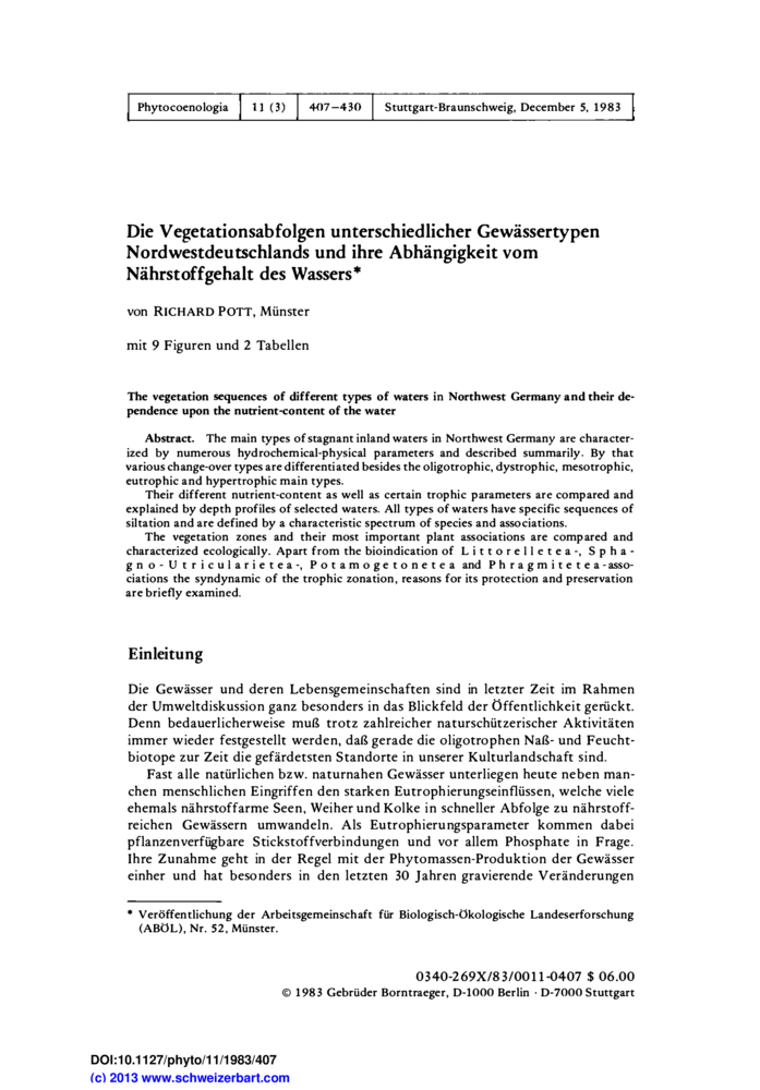 Image de la premiere page de: The vegetation sequences of different types of waters in Northwest Germany and their dependence upon the nutrient-content of the water