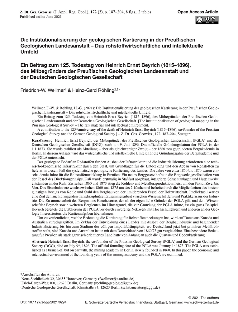 Bild der ersten Seite der Arbeit: The institutionalisation of geological mapping in the Prussian Geological Survey – The raw material and intellectual environment.