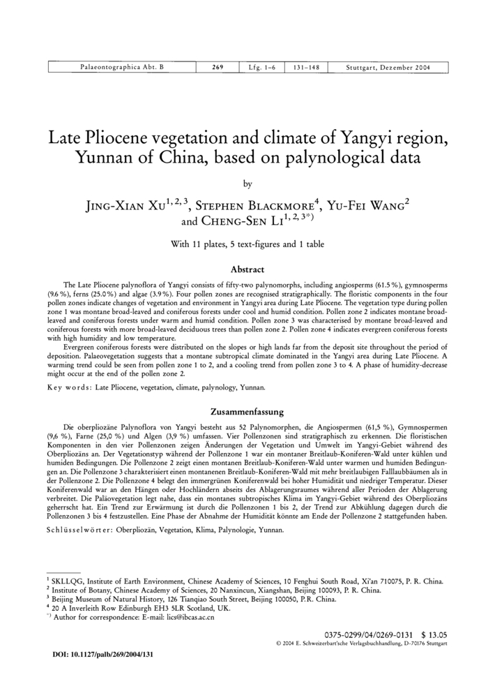 Late Pliocene vegetation and climate of Yangyi region, Yunnan of China ...