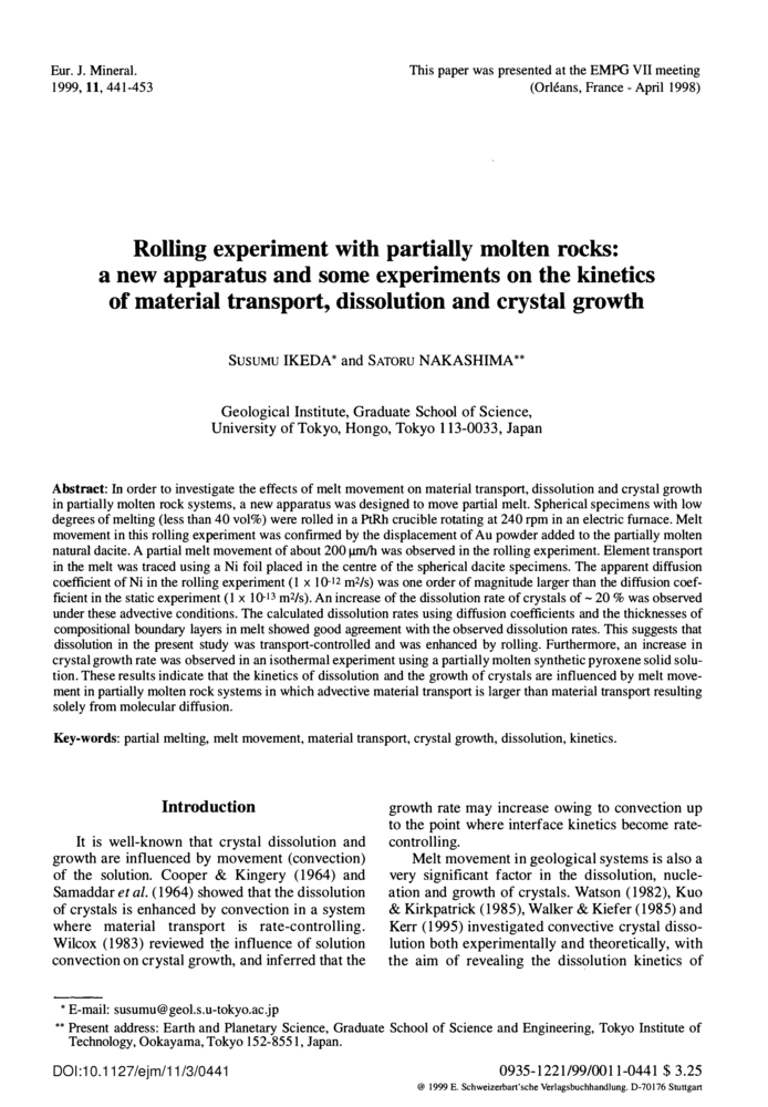 Rolling experiment with partially molten rocks: a new apparatus and ...